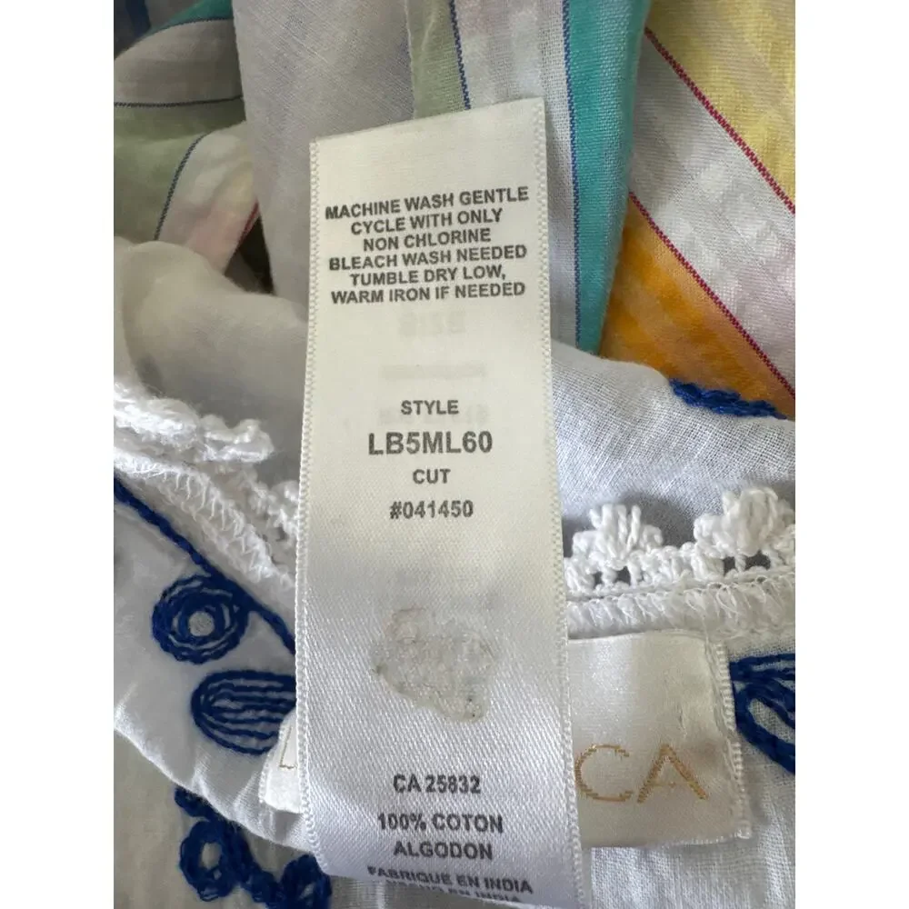 LA BLANCA Blue & White Embroidered Kaftan Swim Cover-up tunic V Neck Size XS